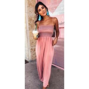 NWT Splendid Terracota Smocked Wide Leg Jumpsuit LARGE